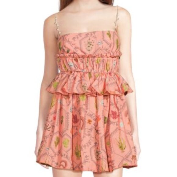 Agua by Agua Bendita Salvador Encaje Printed Cotton Mini Dress in Pink Multi NWT - Picture 13 of 13